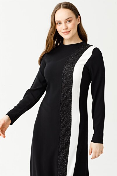 Esswaap Önden Yırtmaçlı Taş Ve Dantel Detaylı Pantolonlu Takım Siyah