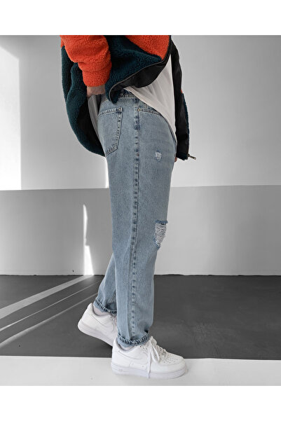 NO1 KONSEPT Ice Blue Grinding Array σκισμένο παντελόνι Boyfriend