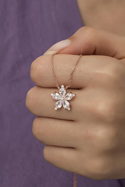 silverons Beyaz Taşlı Yıldız Çiçeği gümüş Kolye