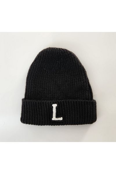 initialess L Letter Mohair Folded Wool Beret