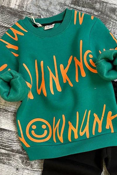 Riccotarz Boy's Text Printed 3 Thread Raised Green αθλητική φόρμα