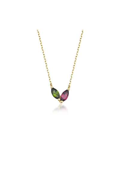DesignbyKairos 14 Ayar Altın Pembe & Yeşil Turmalin Butterfly Kolye