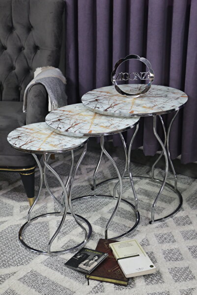 Zigonzi Üçlü Zigon Krom Metal Sehpa Rüya Modeli