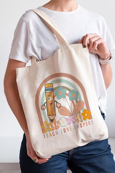 PEKSHOP Подарък от платнена чанта за учител, учител, любов, вдъхновение