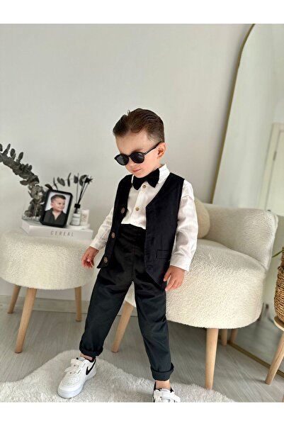 favorimkids Boy's Suit - Set of 4 with Black Gabardine Vest