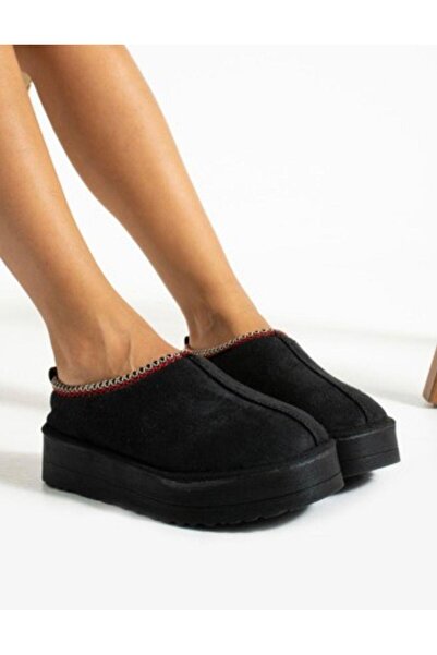 İncim ® | Deyra Siyah Süet İçi Kürklü Rahat Şık Düz Termal Kaydırmaz Taban Soğuğa Dayanıklı Bot