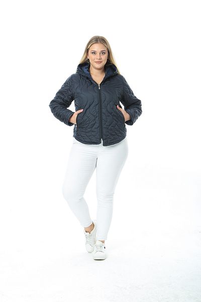 XL Modam WOMEN'S LARGE SIZE QUILTED NAVY BLUE SHORT COAT