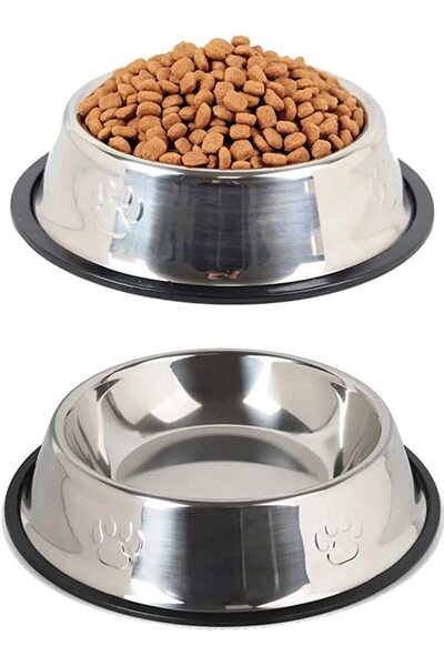 HAYHAYPETSHOP Paslanmaz Çelik Kedi Köpek Mama Ve Su Kabı, Kaydırmaz Alt Taban...