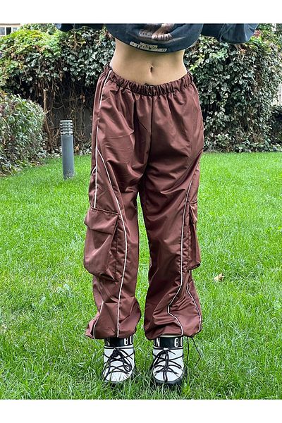 Gofeel Harajuku Street Claret Red Cargo Pocket Striped Loose Sweatpants