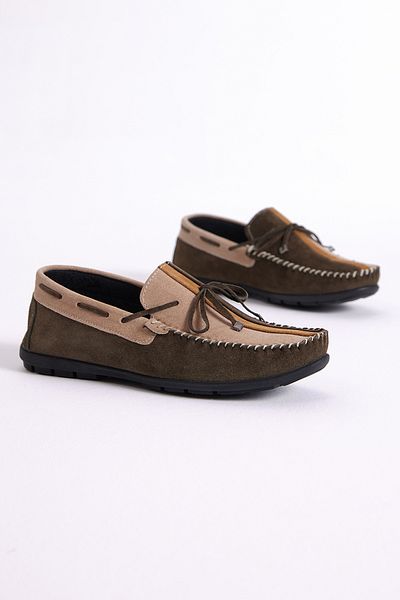 Tonny Black Men's Khaki Colored Genuine Leather Loafer with Bow on the Front