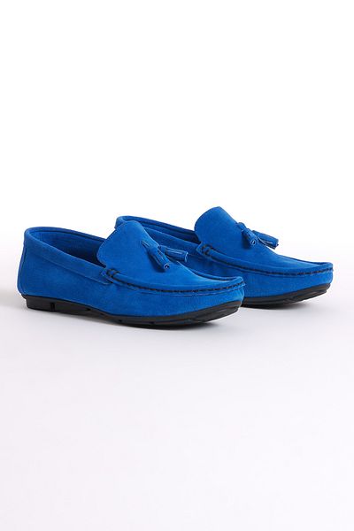Tonny Black Men's Blue Front Tassel Suede Genuine Leather Loafer