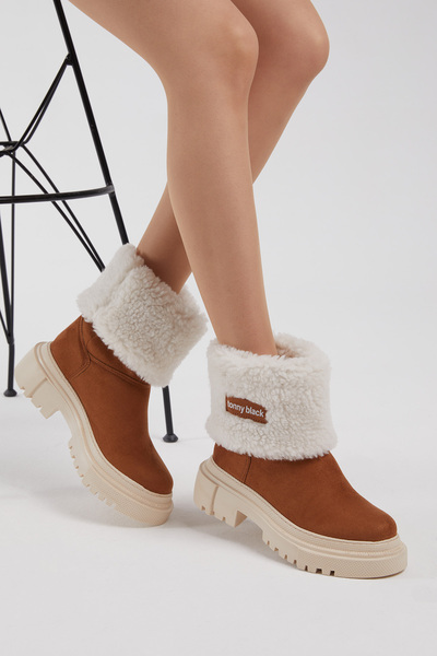 Tonny Black Dámské hnědé semišové vlněné pohodlné plísňové boty
