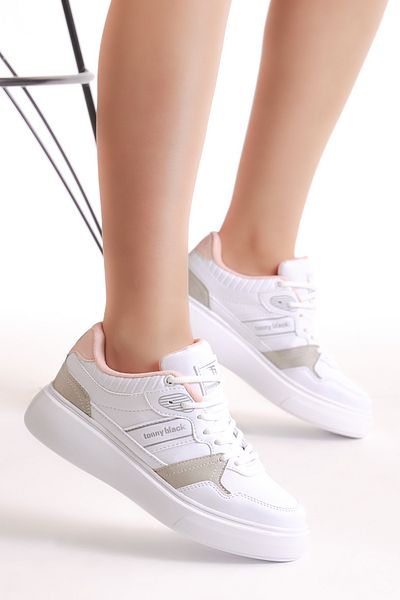 Tonny Black Damen-Sneaker zum Schnüren in Weiß, Grau, Weiß und Schwarz mit Poly-Sohle und seitlichen Streifen