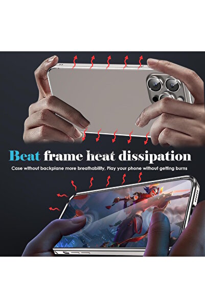 m.tk moveteck İphone 15 Pro Kılıf Tam Kamera Korumalı Metal Çerceveli Kilitli Bumper Kapak Mat Buzlu Titanyum