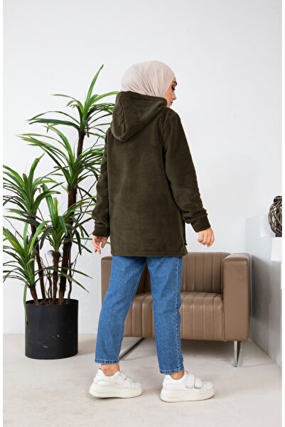 Kardelen Butik Ümraniye Polar Swet Khaki Hooded Coat