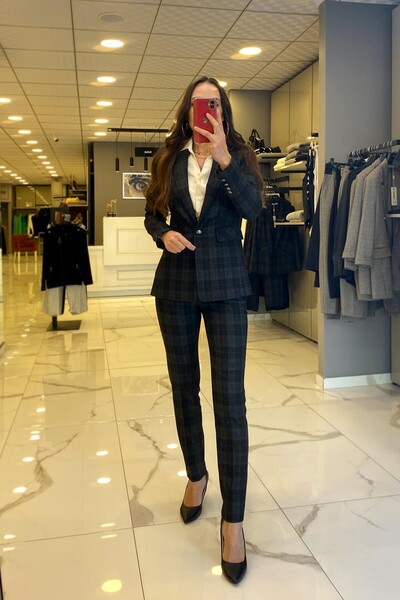 Vosse Ekol Siyah Ekoseli Dar Paça Pantolon