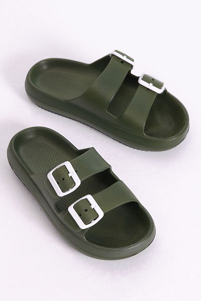 Tonny Black Women's Khaki Comfortable Buckle High Sole Eva Slippers