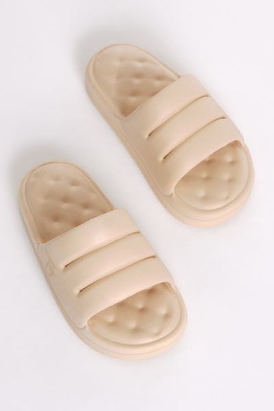 Tonny Black Women's Cream Comfortable Sliced Model Open Front Eva Slippers