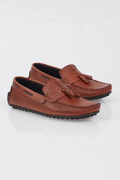 Tonny Black Men's Tan Front Tassel Detailed Comfortable Fit Genuine Leather Loafer