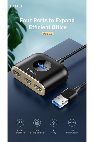 Baseus Cahub-ay01 Square Round 4in1 Usb Hub Adaptör (USB 3.0 TO USB 3.0 X 1 U...