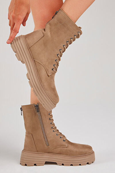 Tonny Black Dámské norkové semišové Poly podešev na zadním zipu Detailní pohodlné šněrovací boty