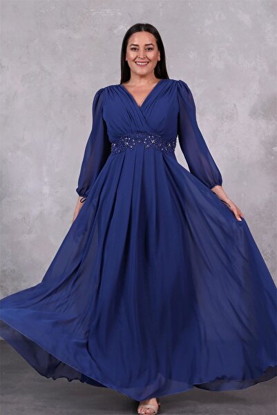 Esin Işık BÜYÜK BEDEN KADIN TAŞ İŞLEMELİ ABİYE