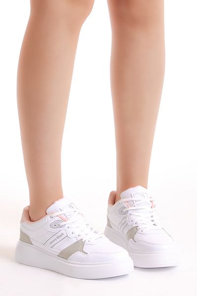 Tonny Black Damen-Sneaker zum Schnüren in Weiß, Grau, Weiß und Schwarz mit Poly-Sohle und seitlichen Streifen