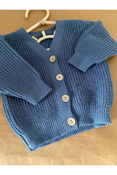 minibonclub Cardigan unisex din tricot Thessaloniki - cu nasturi, albastru indigo, Mini Bonclub