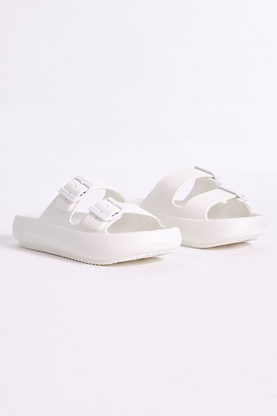 Tonny Black Women's White Comfortable Buckle High Sole Eva Slippers