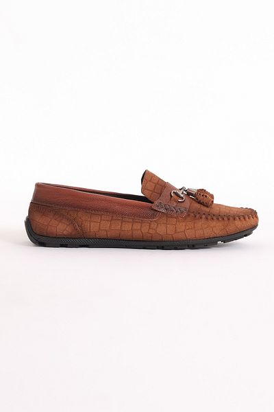 Tonny Black Men's Tan Buckle-Front Tasseled Casual Loafer Shoes