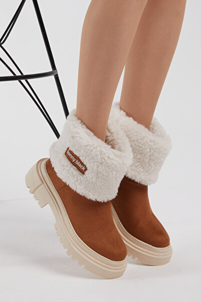 Tonny Black Dámské hnědé semišové vlněné pohodlné plísňové boty