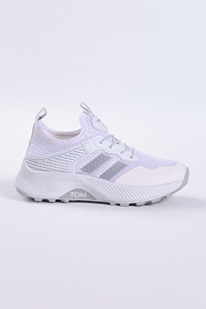 Tonny Black Pantofi pentru copii, unisex, alb, argintiu, confortabil și respirabil, cu șireturi