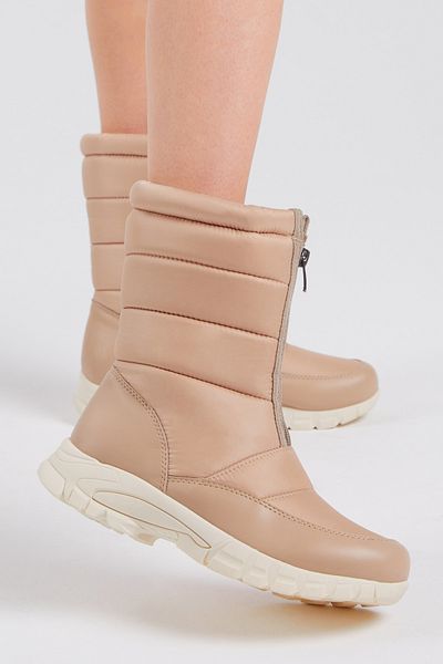 Tonny Black Women's Nude Front Zipper Comfortable Fit Waterproof Snow Boots