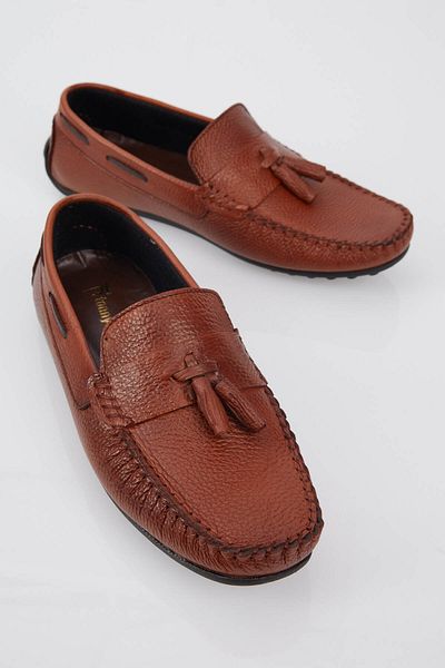 Tonny Black Men's Tan Front Tassel Detailed Comfortable Fit Genuine Leather Loafer