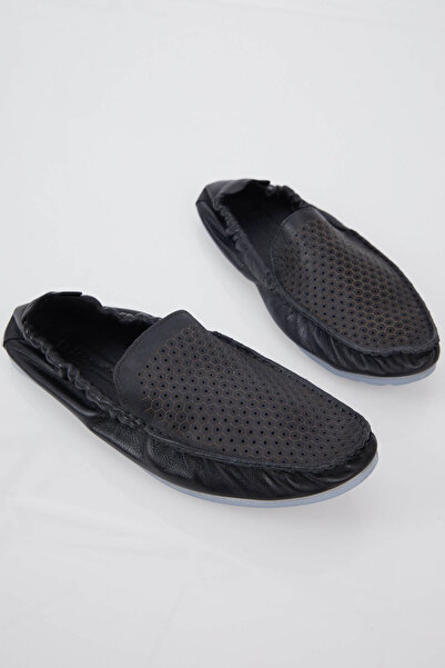 Tonny Black Erkek Siyah Arkası Lastikli Hakiki Deri Loafer