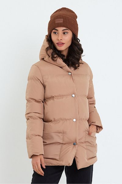 Tonny Black Women's Mink Monica Regular Cut Long Front Button Filled Waterproof Fabric Hooded Coat Tbg094