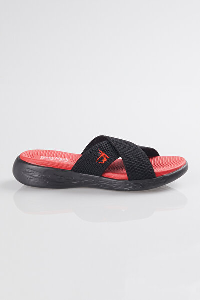 Tonny Black Dámské černé červené elastické pohodlné ploché pantofle s paměťovou podrážkou