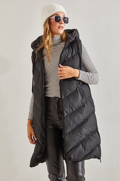 Bianco Lucci Lange Pufferweste für Damen mit seitlichen Reißverschlüssen