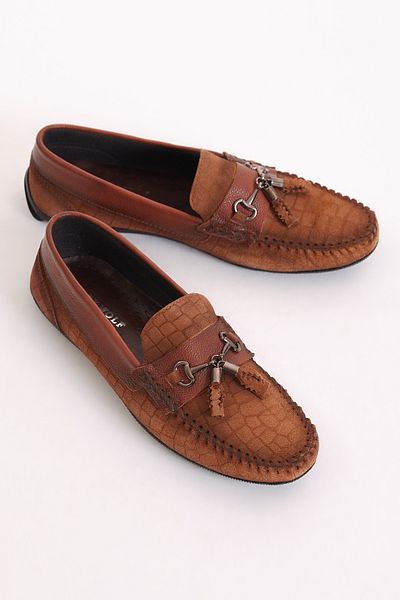 Tonny Black Men's Tan Buckle-Front Tasseled Casual Loafer Shoes