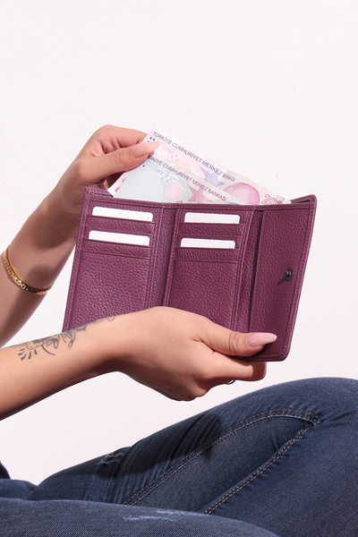 Grande 2754 Black detail Genuine leather Women's wallet card holder clutch DAMSON