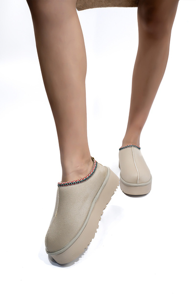 Bartrobel Women's Beige Ankle Boots with Thick Sole and Hairy New Ugg Tazz Mo...