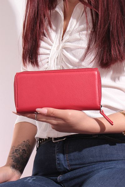 Grande 2636 Genuine Leather Women's Card Holder, Paper & Coin Compartment Model Stylish Card Holder Wallet RED