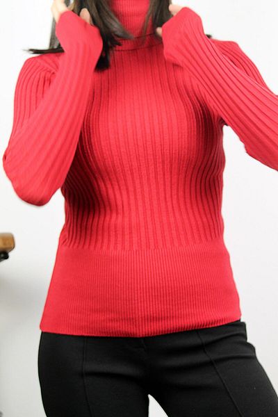Damla Pulover Slimfit din bumbac cu gât roscat - Gât înalt