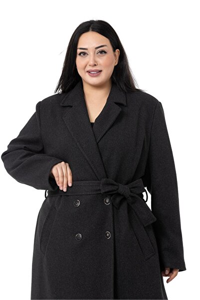 DISENTIS MODEST Large Size Slit Long Lined Black Stamp Coat