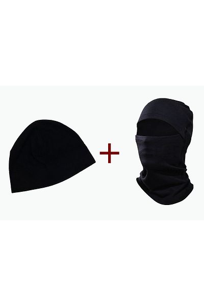 Mrey 2-Piece Black Thermal Winter Polar Snow Mask Biker Helmet - Polar Black Beanie Set Set