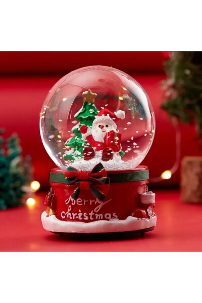 Deco Elit Mega Boy Noel Baba Yılbaşı Tasarımlı 15 cm Otomatik Kar Püskürtmeli Işıklı Müzikli Kar Küresi