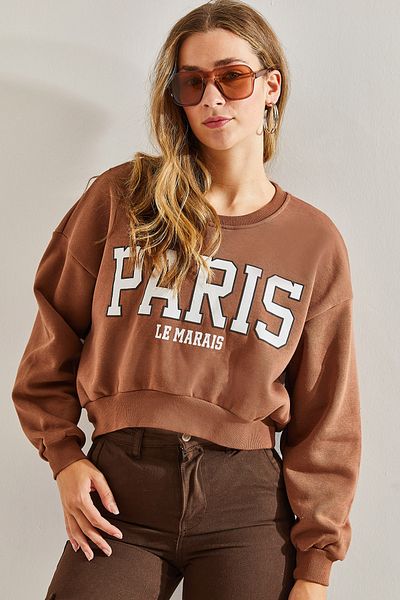 Bianco Lucci Γυναικείο φούτερ με στάμπα Paris με τρεις κλωστές