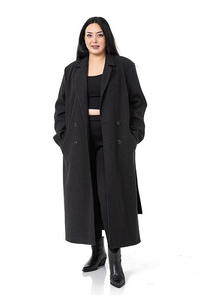 DISENTIS MODEST Large Size Slit Long Lined Black Stamp Coat