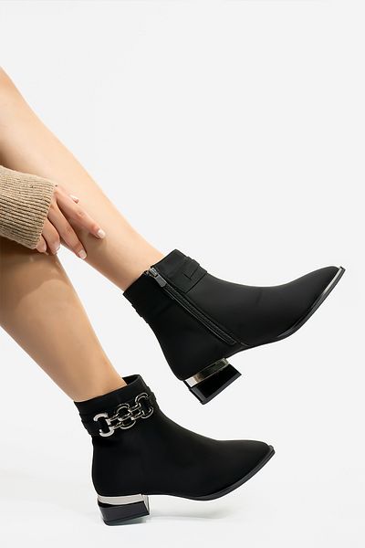 Shupe Women's Black Suede Chain Heeled Boots
