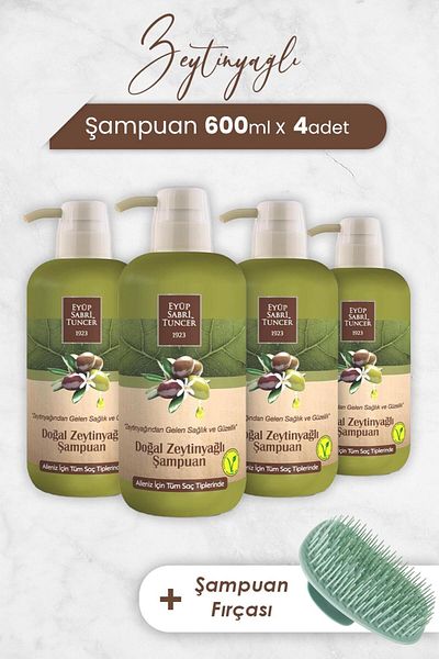 Eyüp Sabri Tuncer 600 ml Olive Oil Shampoo - 4 Pieces and Brush